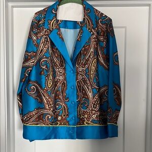 Turquoise Paisley Button-Front Jacket